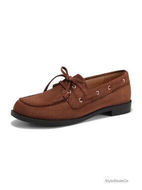Faux Suede Loafers Slip On Flats Lace Up Boat Shoes Comfortable Block Low Heel
